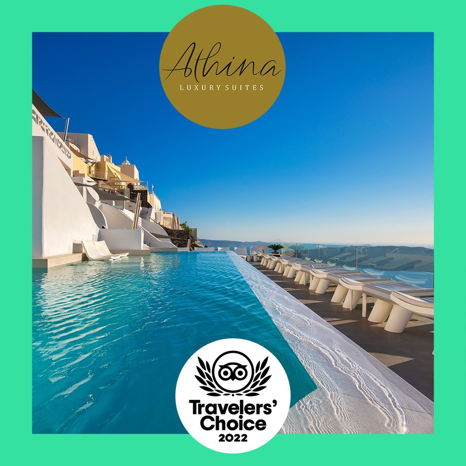 blog 3 - Travellers choice - Athina Luxury Suites hotel Tops at Tripadvisor 2022 Travellers choice.
